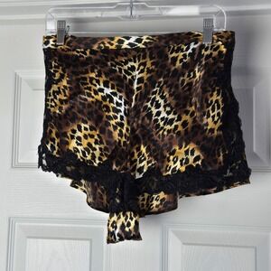 Victoria's Secret Vtg Satin Leopard Print Sleep Shorts Tap Pants‎ Size M Lace